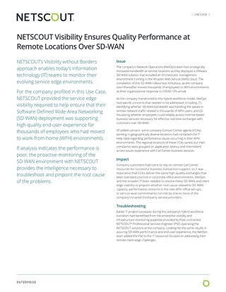 NETSCOUT Visibility Ensures Quality Performance at Remote Locations Over SD-WAN