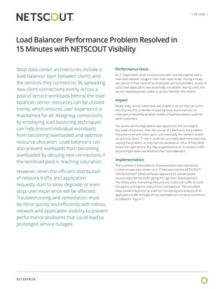 Load Balancer Performance Problem Resolved in 15 Minutes with NETSCOUT Visibility