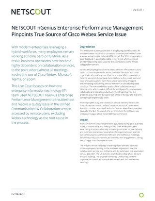 NETSCOUT nGenius Enterprise Performance Management Pinpoints True Source of Cisco Webex Service Issue