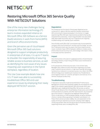 Restoring Microsoft Office 365 Service Quality With NETSCOUT Solutions