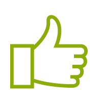 Green outline of a hand signaling thumbs up