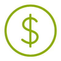 green outline of u.s. dollar sign