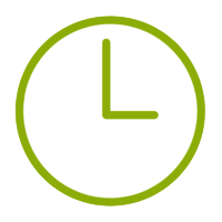 Green icon of clock at 3 o'clock